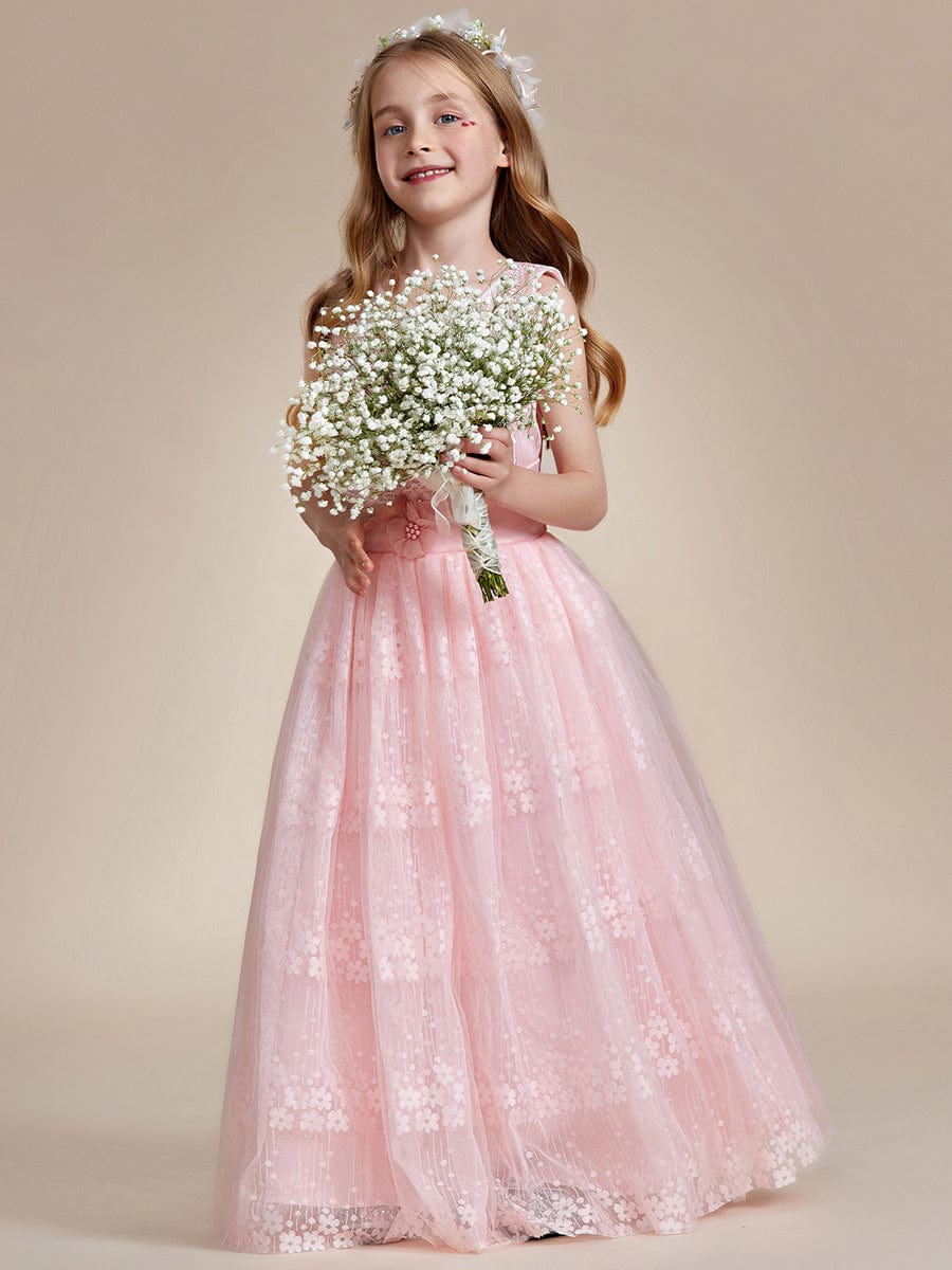 MsDresslyEP Formal Dress Floral Tulle Applique Princess Flower Girl Dress With Satin Back