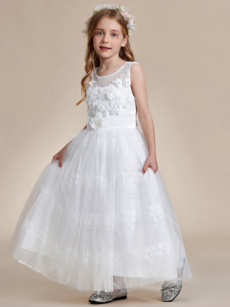 MsDresslyEP Formal Dress Floral Tulle Applique Princess Flower Girl Dress With Satin Back