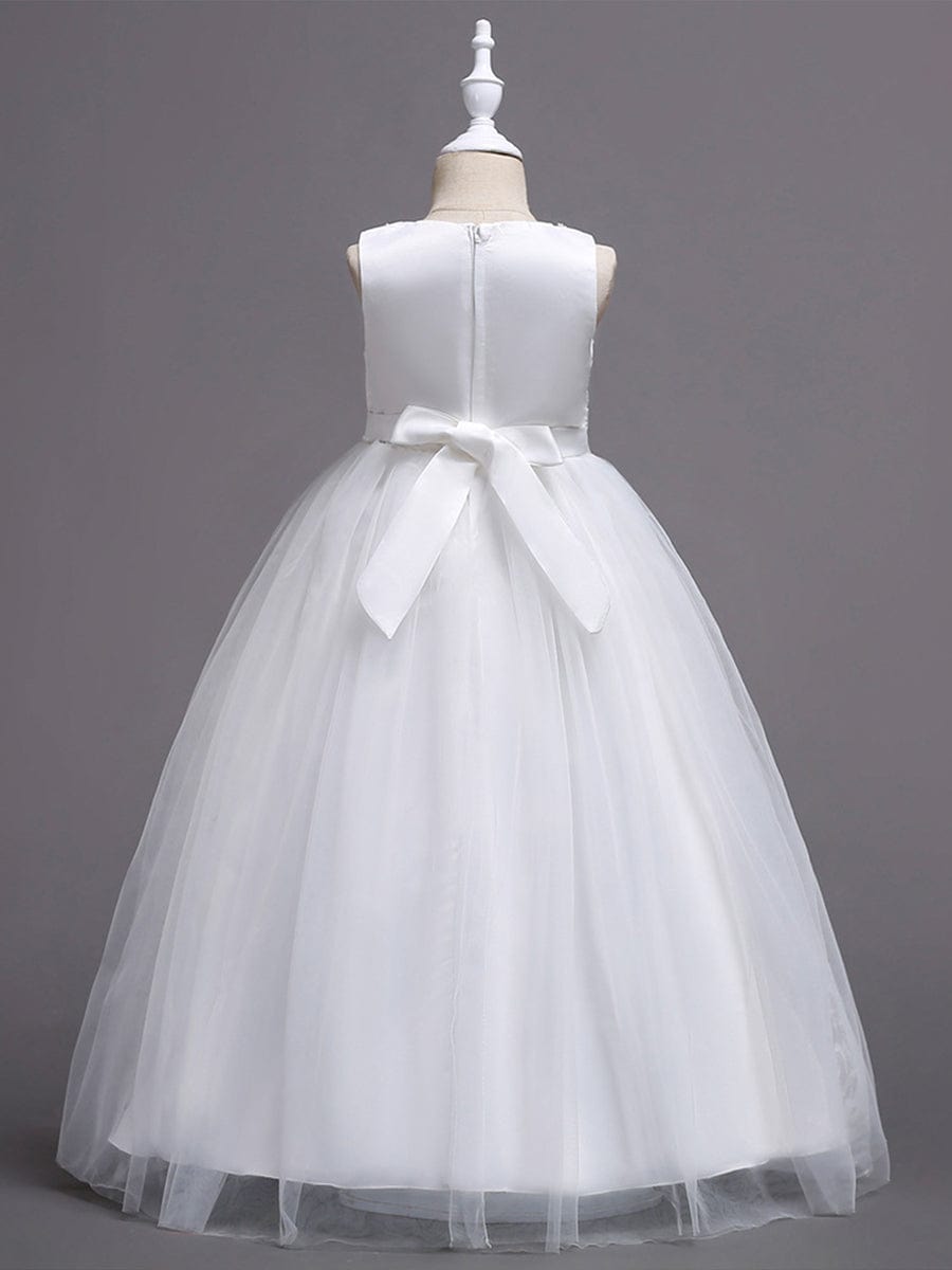 MsDresslyEP Formal Dress Floral Tulle Applique Princess Flower Girl Dress With Satin Back