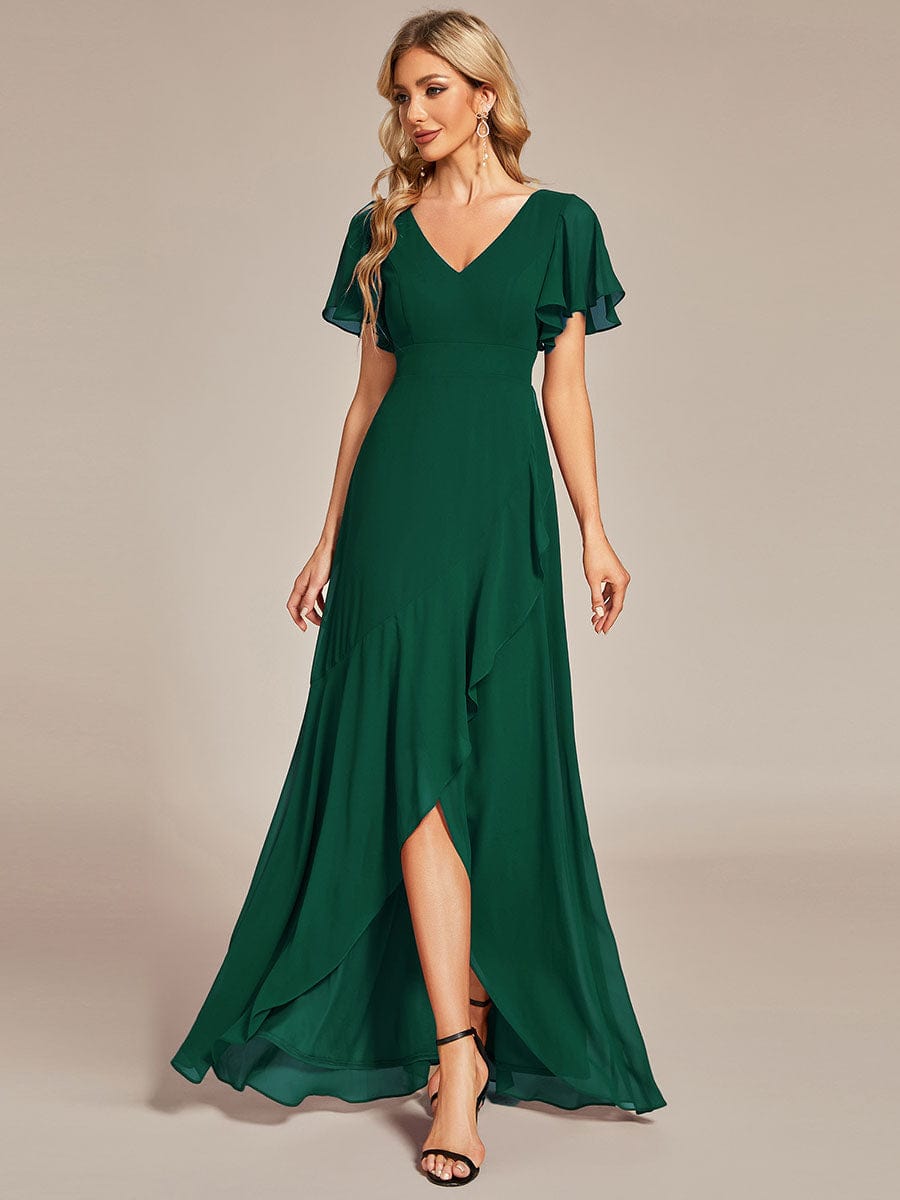 MsDresslyEP Formal Dress Flowing Chiffon V-Neck Ruffle Sleeves Bridesmaid Dress DRE230912A2208DGV4