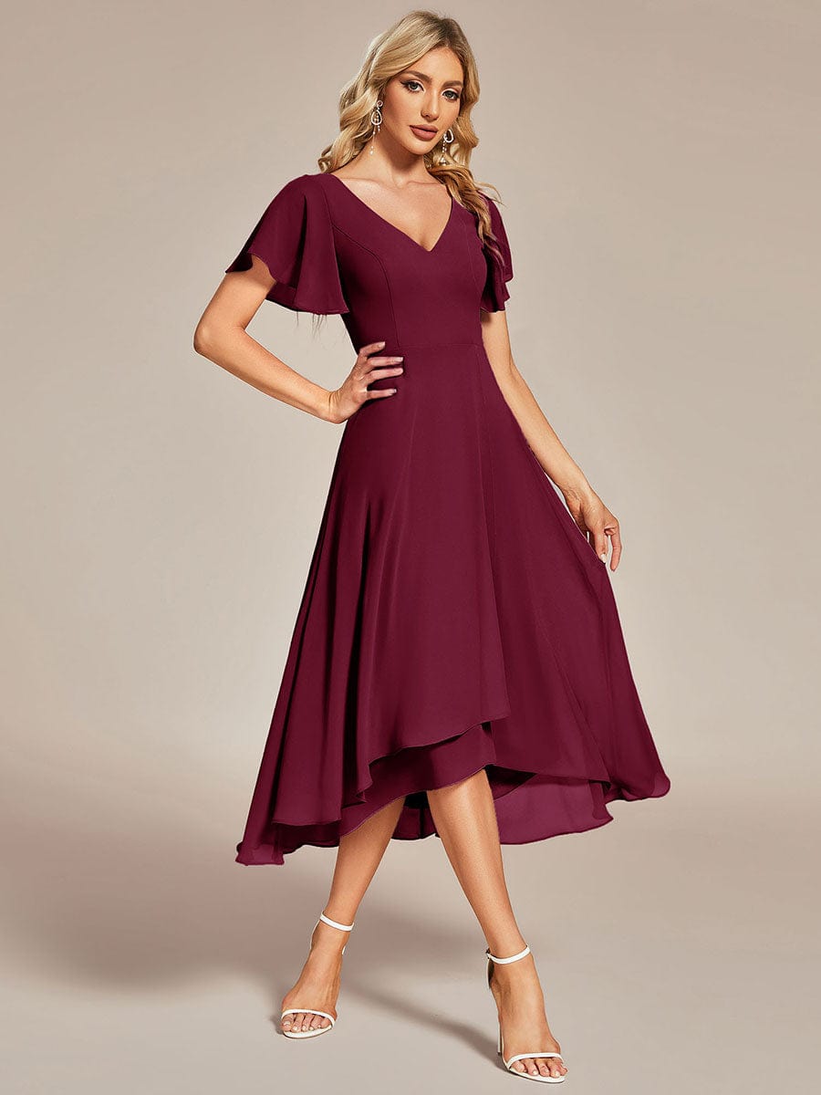 MsDresslyEP Formal Dress Flowing Chiffon V-Neck Ruffle Sleeves Bridesmaid Dress DRE230912A2215BDG4