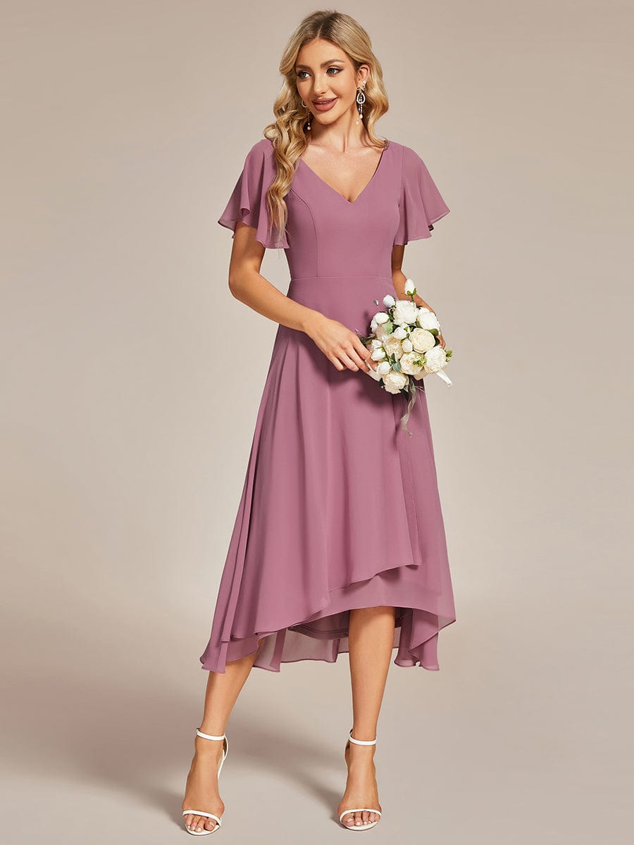 MsDresslyEP Formal Dress Flowing Chiffon V-Neck Ruffle Sleeves Bridesmaid Dress DRE230912A2222POH4