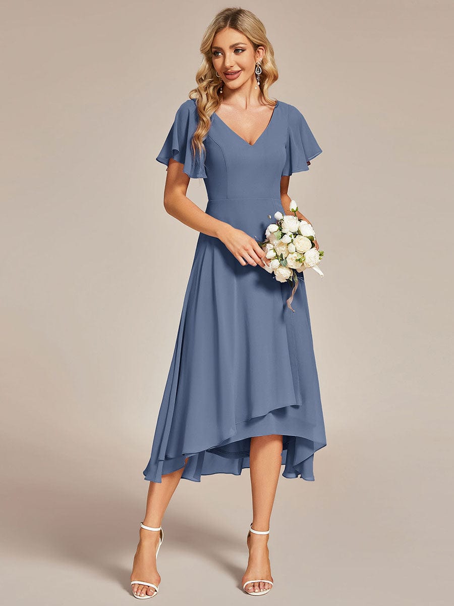 MsDresslyEP Formal Dress Flowing Chiffon V-Neck Ruffle Sleeves Bridesmaid Dress DRE230912A2229DNV4