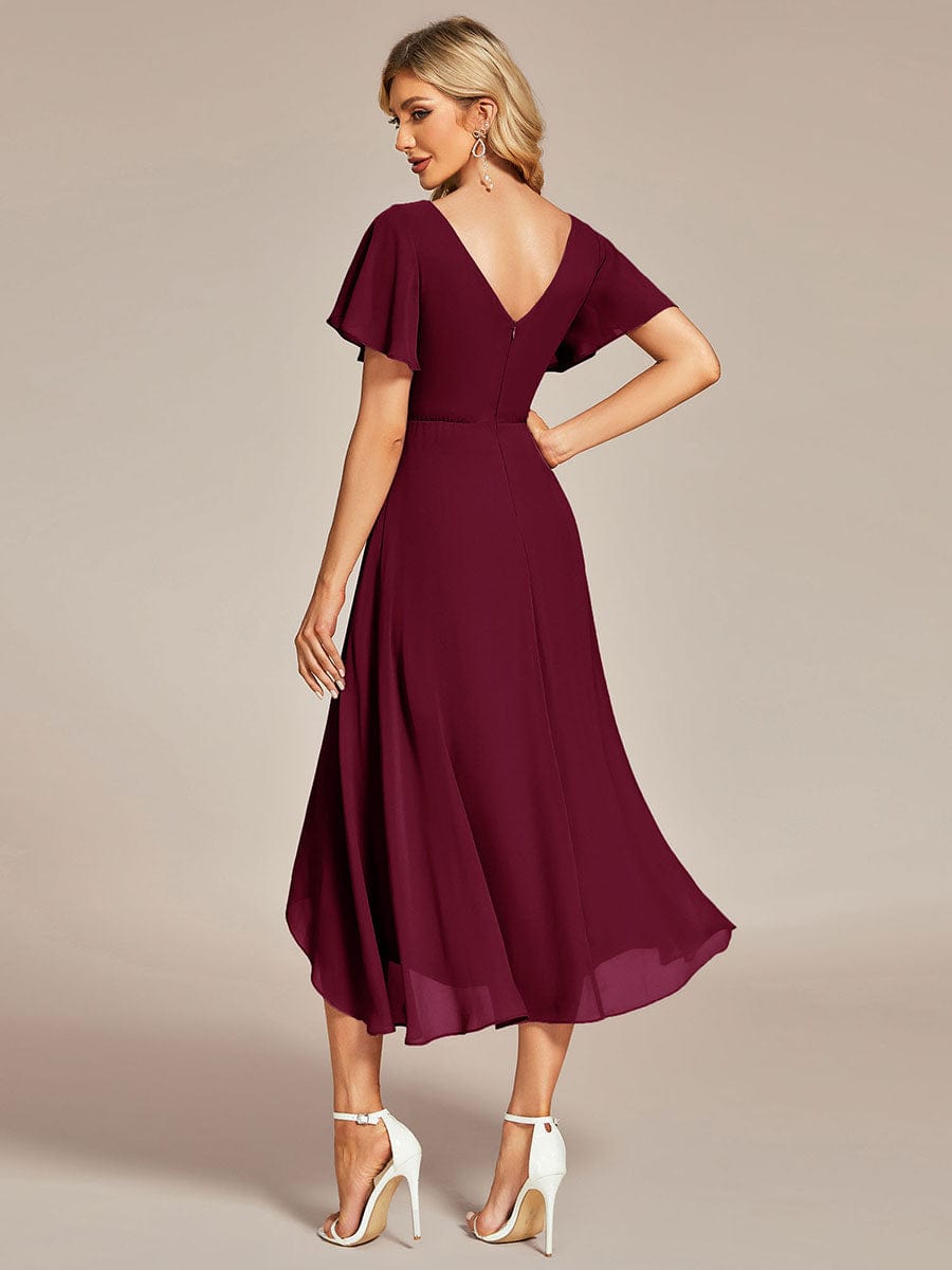 MsDresslyEP Formal Dress Flowing Chiffon V-Neck Ruffle Sleeves Bridesmaid Dress