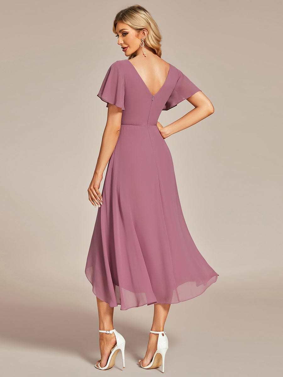 MsDresslyEP Formal Dress Flowing Chiffon V-Neck Ruffle Sleeves Bridesmaid Dress