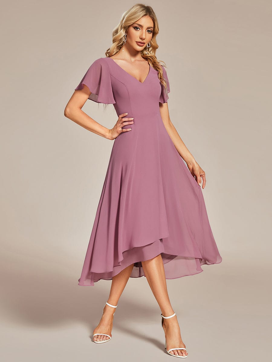 MsDresslyEP Formal Dress Flowing Chiffon V-Neck Ruffle Sleeves Bridesmaid Dress