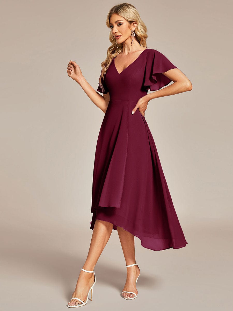 MsDresslyEP Formal Dress Flowing Chiffon V-Neck Ruffle Sleeves Bridesmaid Dress