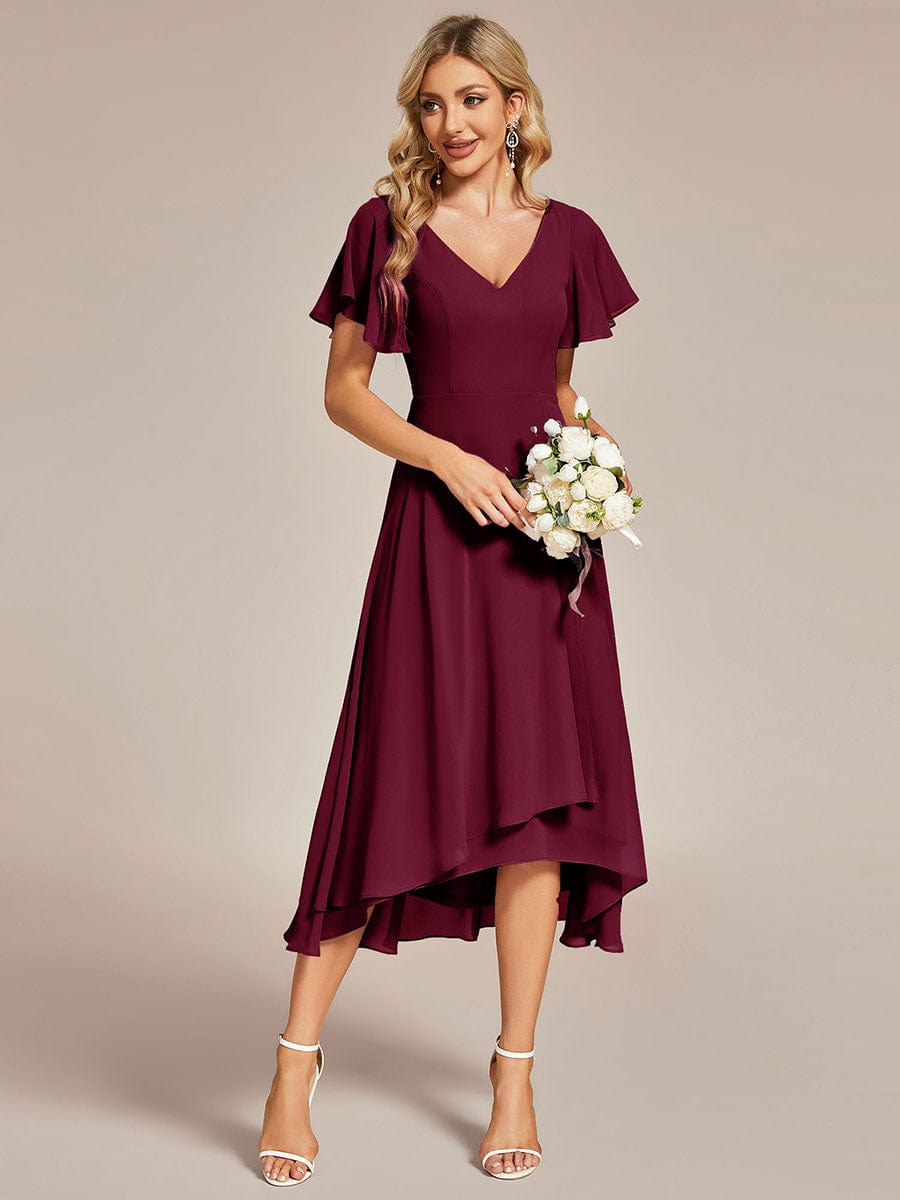 MsDresslyEP Formal Dress Flowing Chiffon V-Neck Ruffle Sleeves Bridesmaid Dress