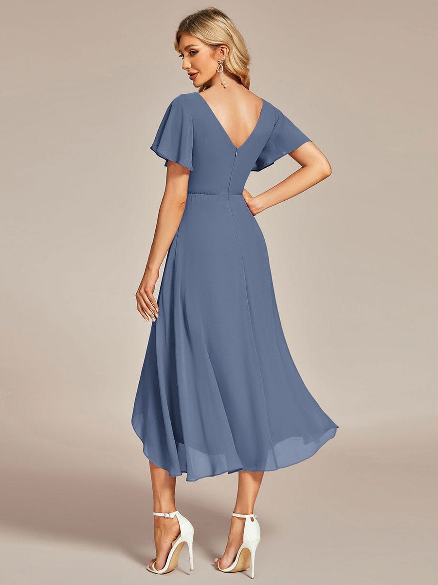 MsDresslyEP Formal Dress Flowing Chiffon V-Neck Ruffle Sleeves Bridesmaid Dress