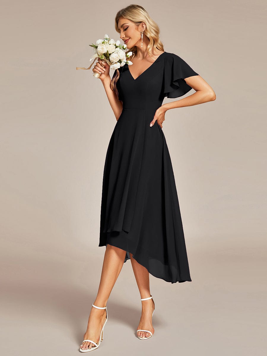 MsDresslyEP Formal Dress Flowing Chiffon V-Neck Ruffle Sleeves Bridesmaid Dress