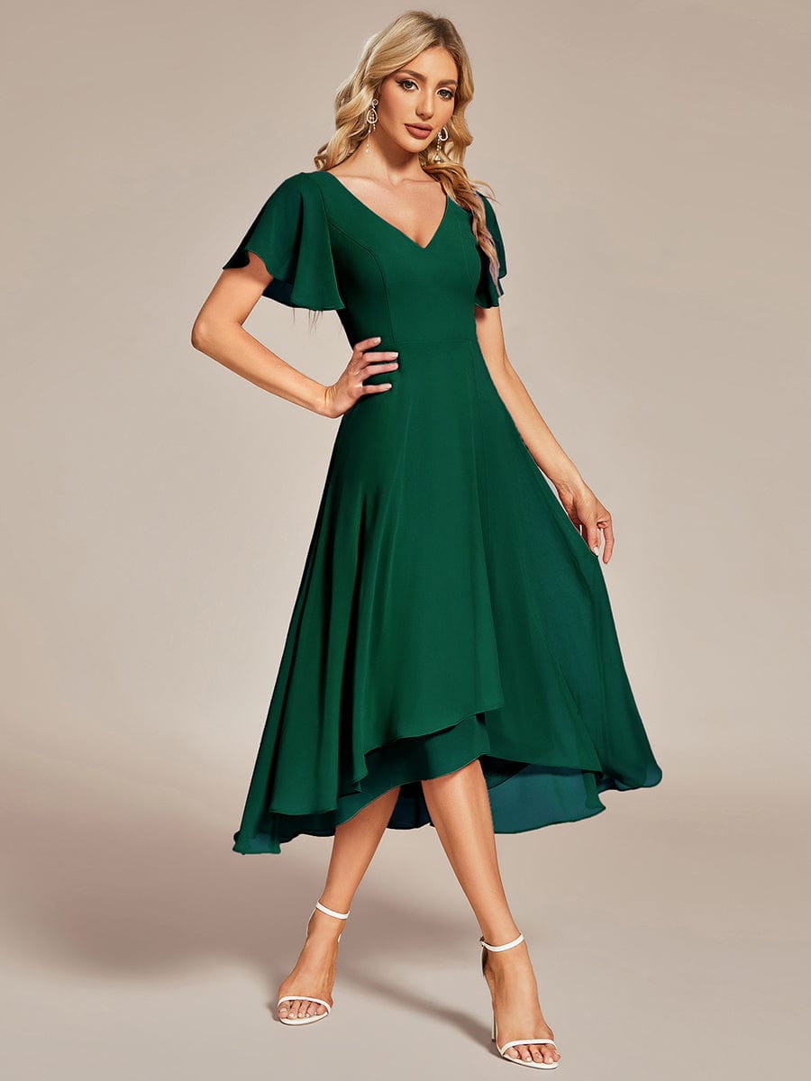 MsDresslyEP Formal Dress Flowing Chiffon V-Neck Ruffle Sleeves Bridesmaid Dress