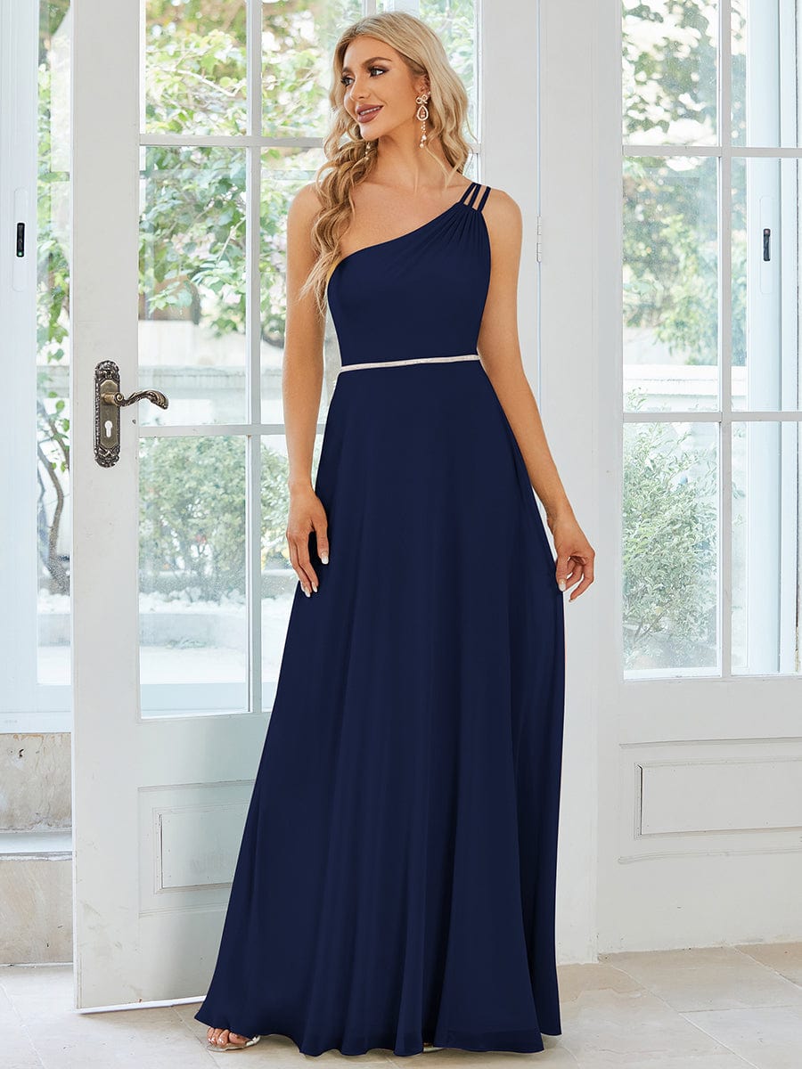 MsDresslyEP Formal Dress Flowy Chiffon One-Shoulder with Three Straps Bridesmaid Dress DRE2310040017NAV4