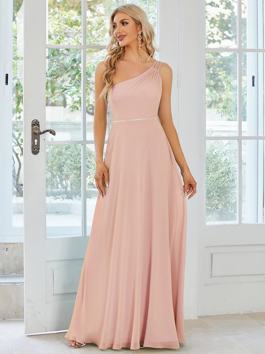 MsDresslyEP Formal Dress Flowy Chiffon One-Shoulder with Three Straps Bridesmaid Dress DRE2310040017PNK4