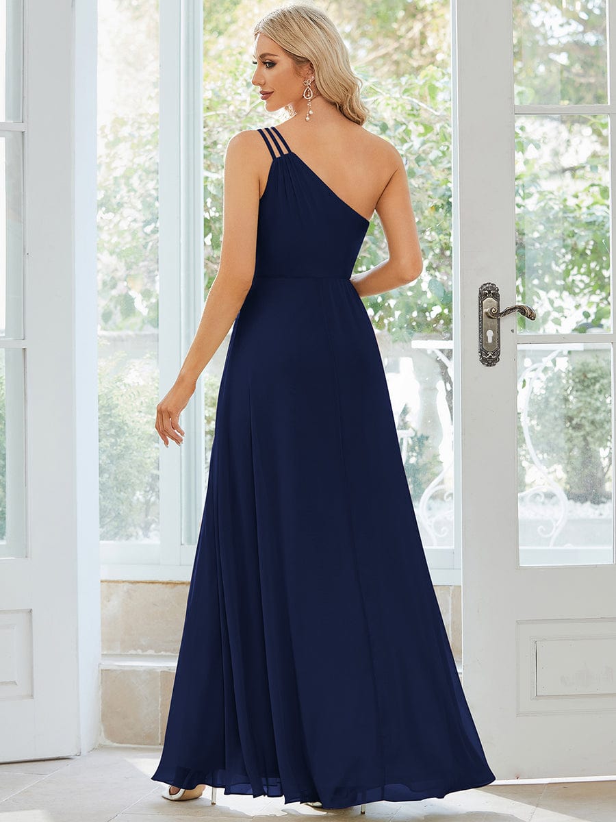 MsDresslyEP Formal Dress Flowy Chiffon One-Shoulder with Three Straps Bridesmaid Dress