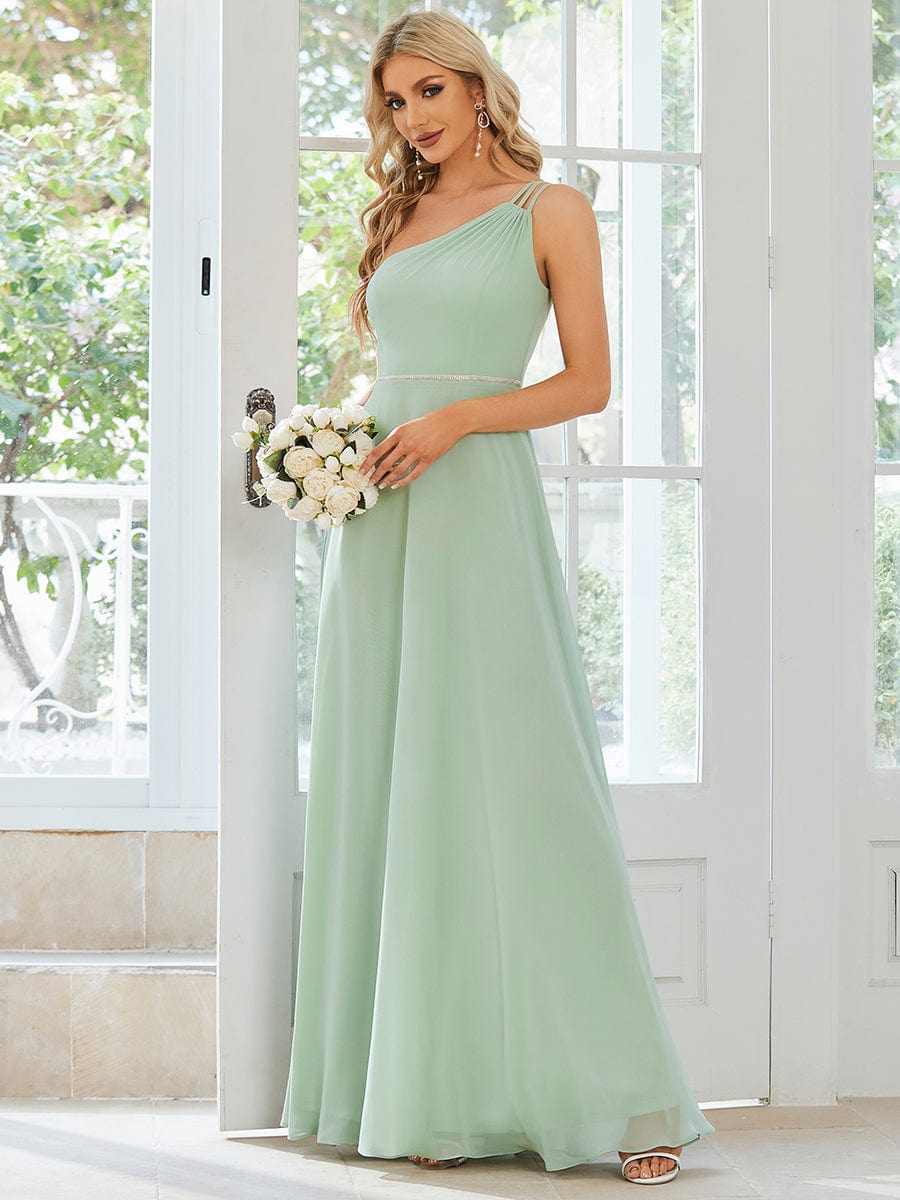 MsDresslyEP Formal Dress Flowy Chiffon One-Shoulder with Three Straps Bridesmaid Dress