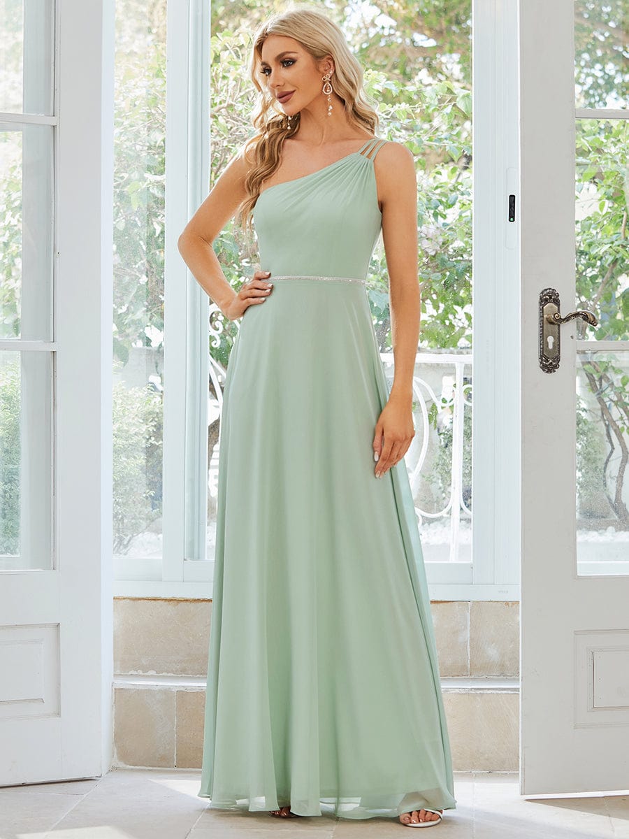 MsDresslyEP Formal Dress Flowy Chiffon One-Shoulder with Three Straps Bridesmaid Dress