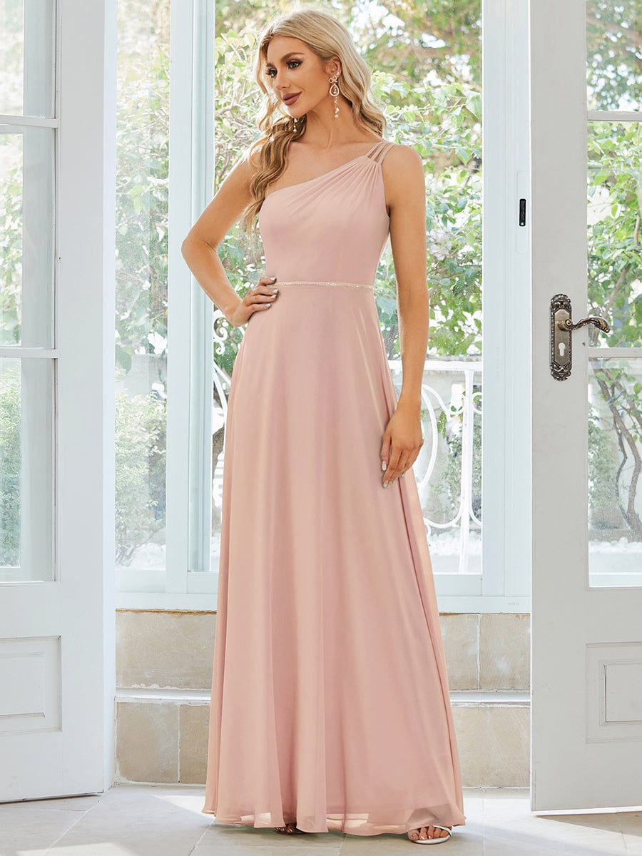 MsDresslyEP Formal Dress Flowy Chiffon One-Shoulder with Three Straps Bridesmaid Dress