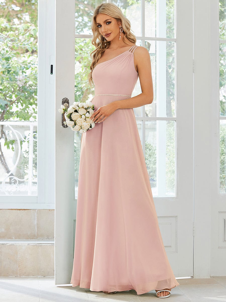 MsDresslyEP Formal Dress Flowy Chiffon One-Shoulder with Three Straps Bridesmaid Dress