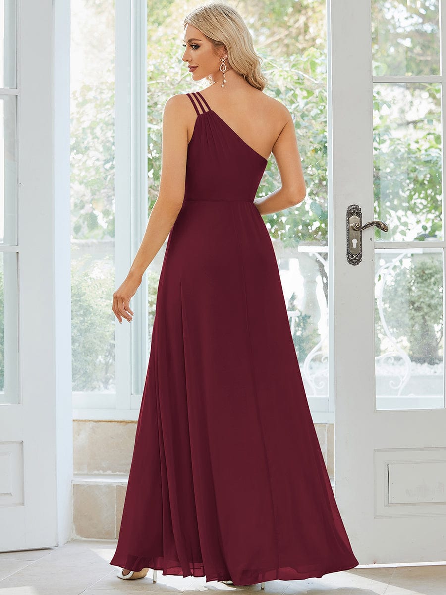 MsDresslyEP Formal Dress Flowy Chiffon One-Shoulder with Three Straps Bridesmaid Dress