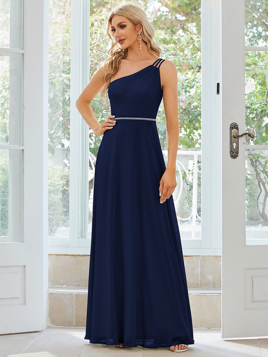 MsDresslyEP Formal Dress Flowy Chiffon One-Shoulder with Three Straps Bridesmaid Dress