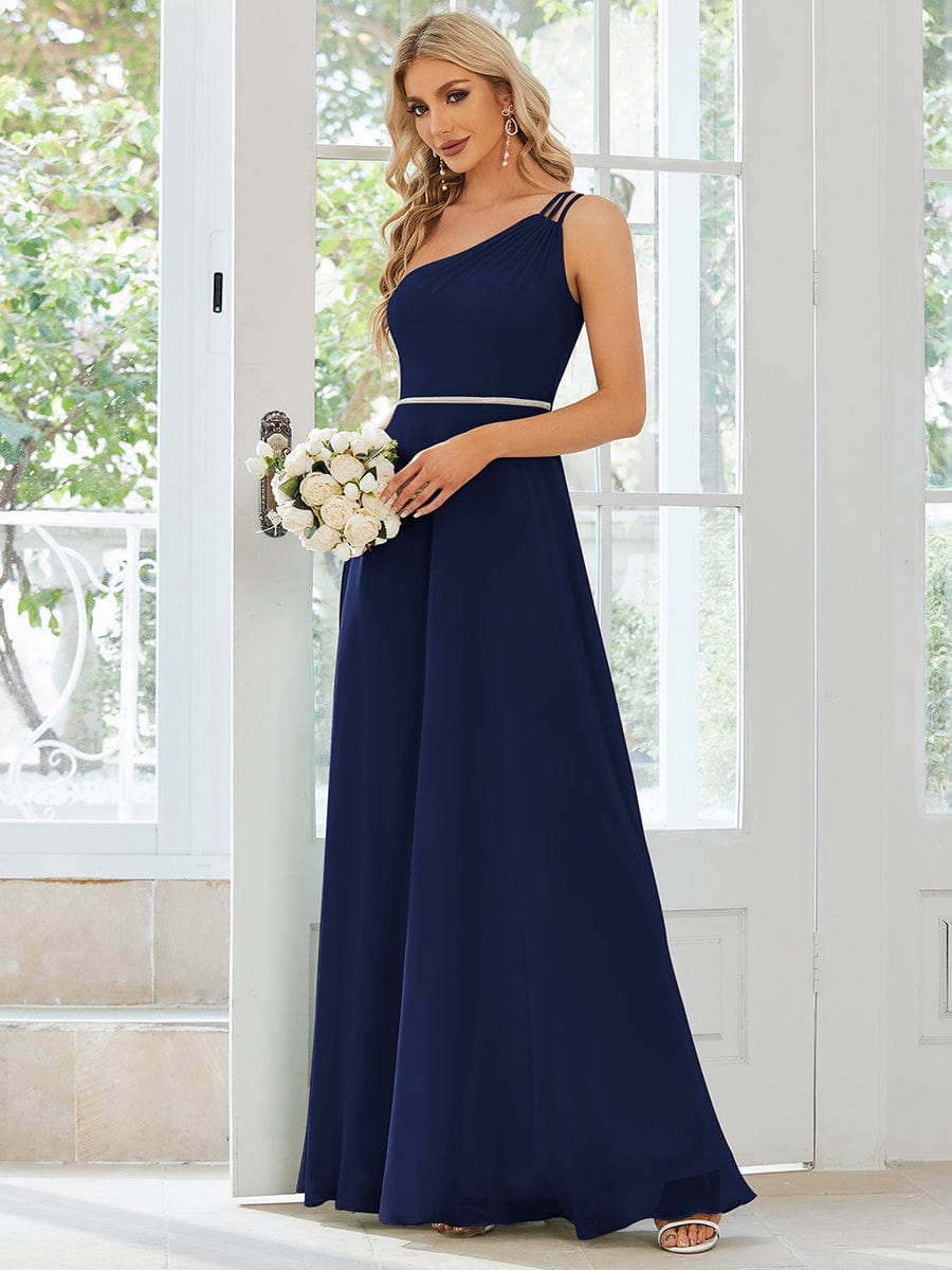 MsDresslyEP Formal Dress Flowy Chiffon One-Shoulder with Three Straps Bridesmaid Dress