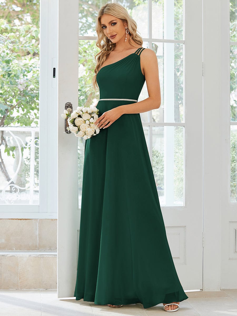 MsDresslyEP Formal Dress Flowy Chiffon One-Shoulder with Three Straps Bridesmaid Dress