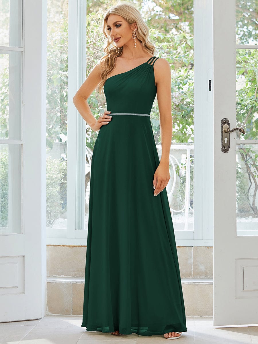 MsDresslyEP Formal Dress Flowy Chiffon One-Shoulder with Three Straps Bridesmaid Dress