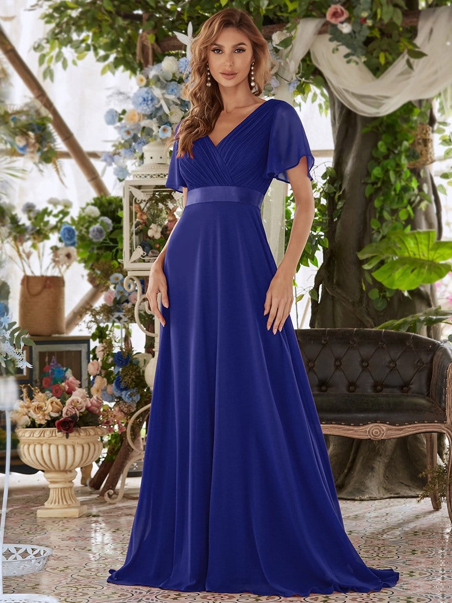 MsDresslyEP Formal Dress Long Empire Waist Bridesmaid Dress with Short Flutter Sleeves DRE230977937SAP4