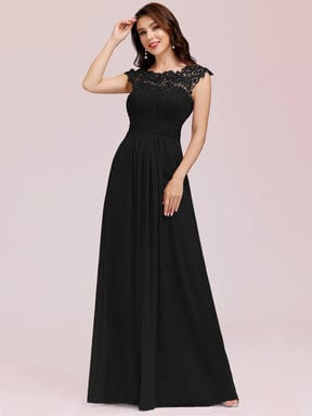 MsDresslyEP Formal Dress Maxi Lace Cap Sleeve Long Formal Evening Dress DRE230912A2681BLK4