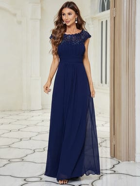 MsDresslyEP Formal Dress Maxi Lace Cap Sleeve Long Formal Evening Dress