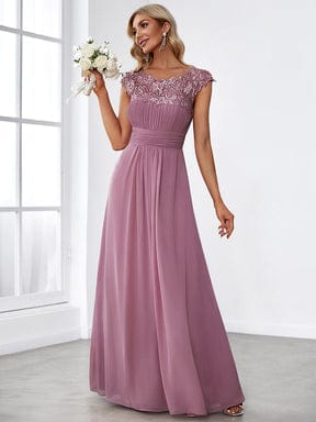 MsDresslyEP Formal Dress Maxi Lace Cap Sleeve Long Formal Evening Dress