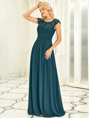 MsDresslyEP Formal Dress Maxi Lace Cap Sleeve Long Formal Evening Dress