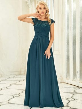 MsDresslyEP Formal Dress Maxi Lace Cap Sleeve Long Formal Evening Dress