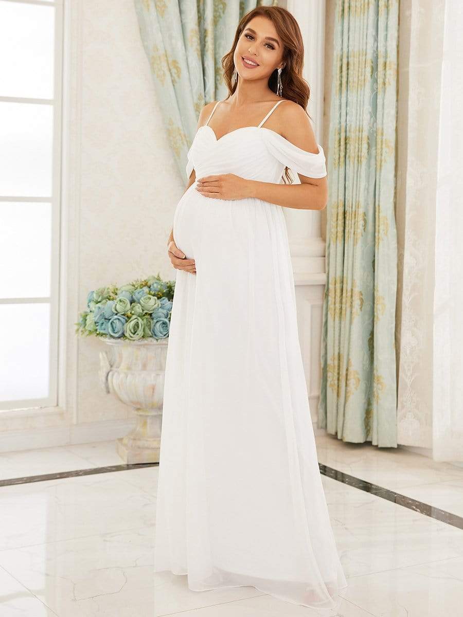 MsDresslyEP Formal Dress Off-Shoulder Spaghetti Strap A-Line Maternity Dress