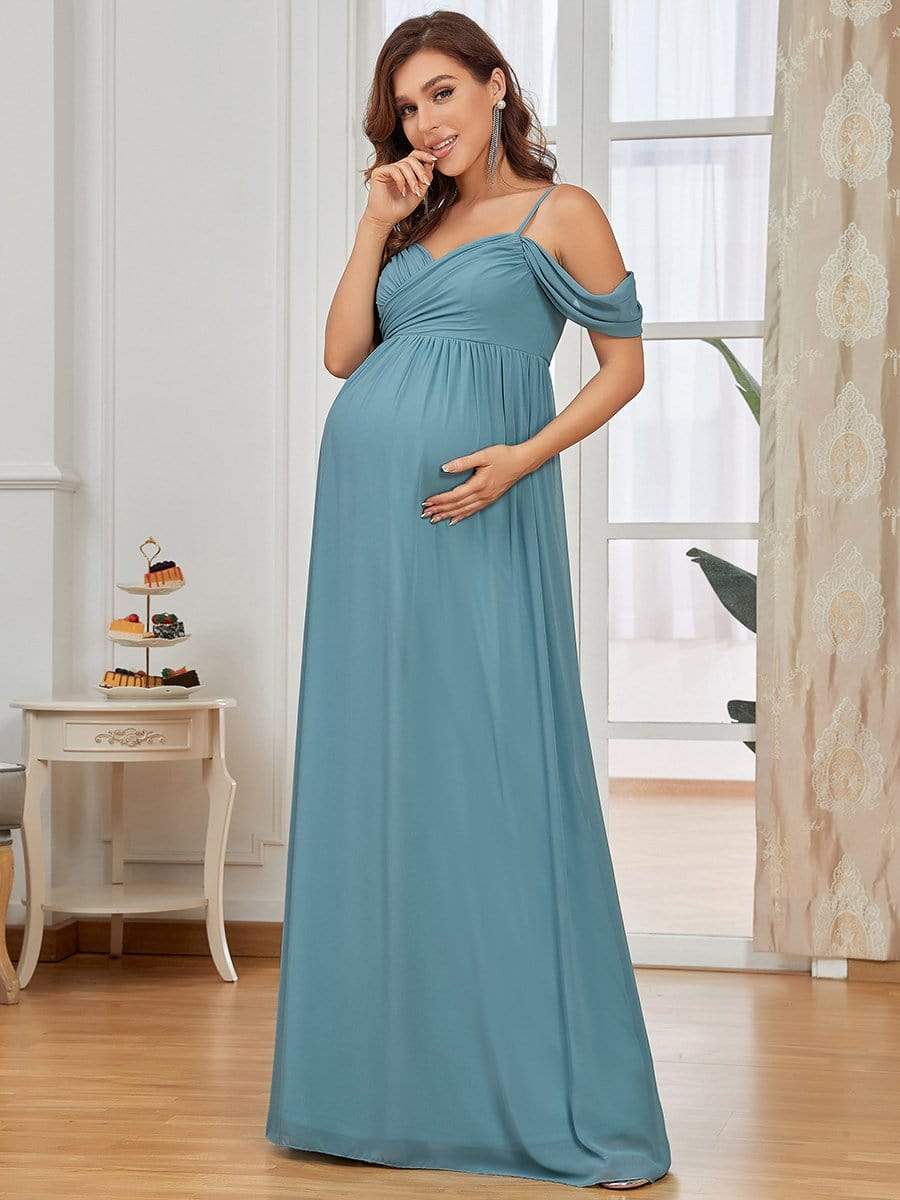 MsDresslyEP Formal Dress Off-Shoulder Spaghetti Strap A-Line Maternity Dress