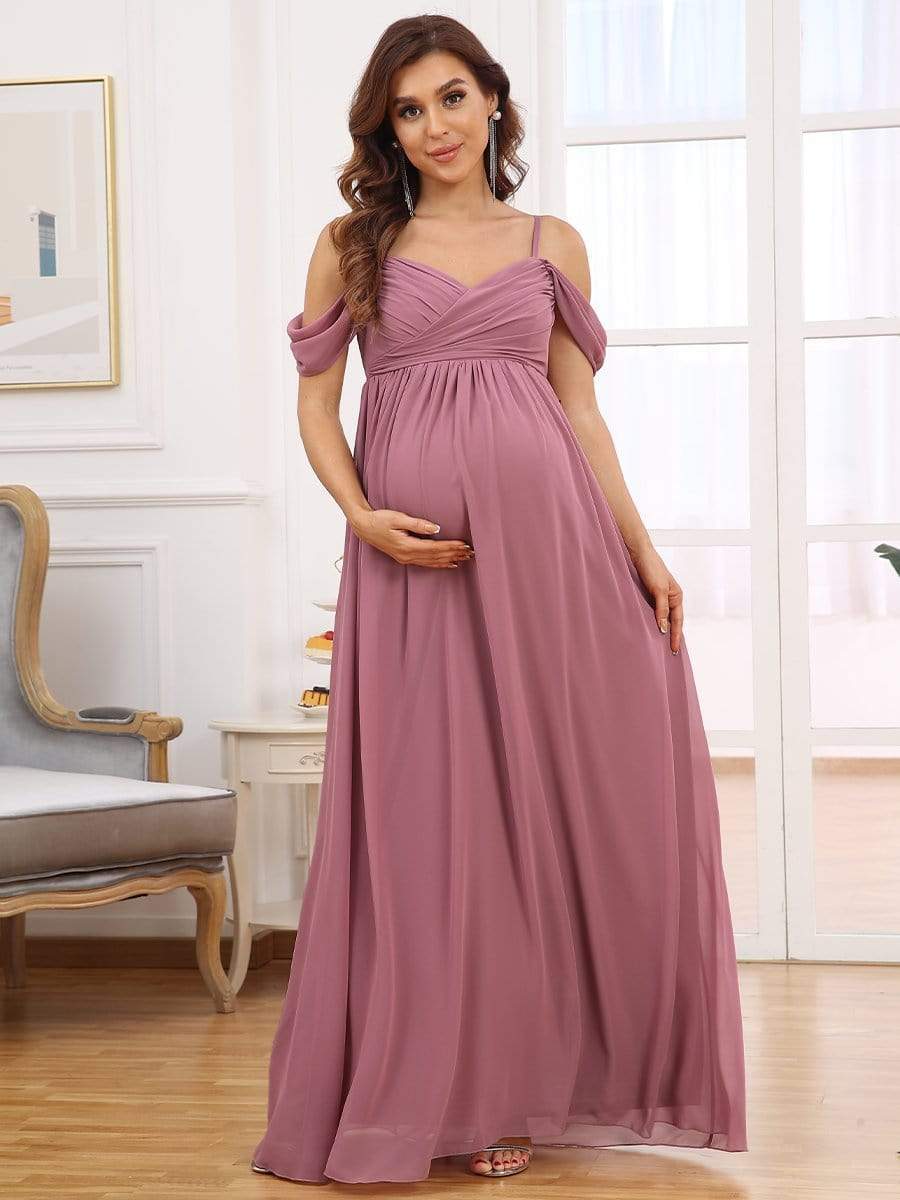 MsDresslyEP Formal Dress Off-Shoulder Spaghetti Strap A-Line Maternity Dress