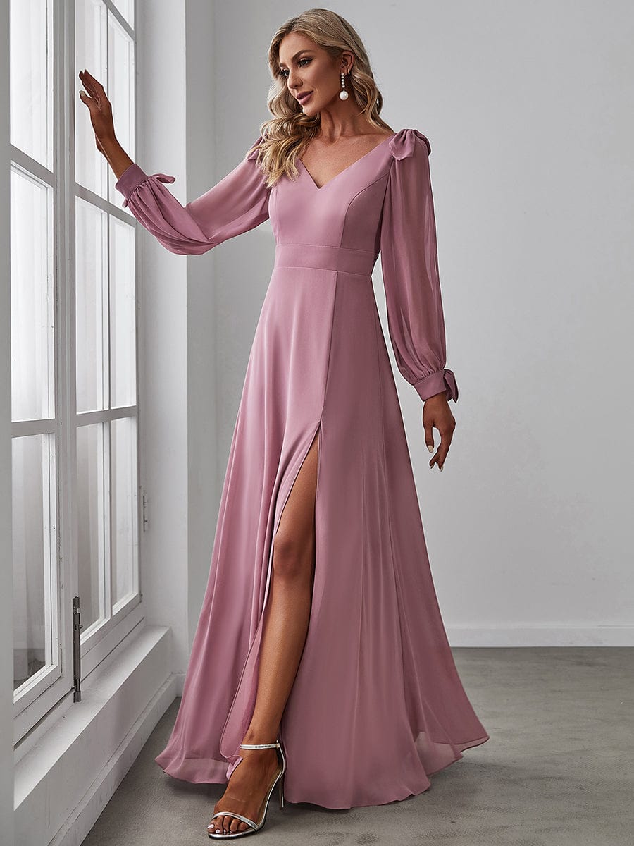 MsDresslyEP Formal Dress Open Lantern Sleeve A-Line Bridesmaid Dress