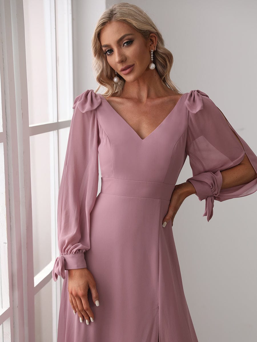 MsDresslyEP Formal Dress Open Lantern Sleeve A-Line Bridesmaid Dress