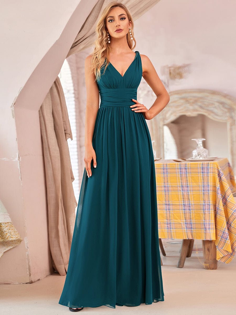 MsDresslyEP Formal Dress Pleated Sleeveless V-Neck Chiffon Maxi Dress DRE230977759TEL4