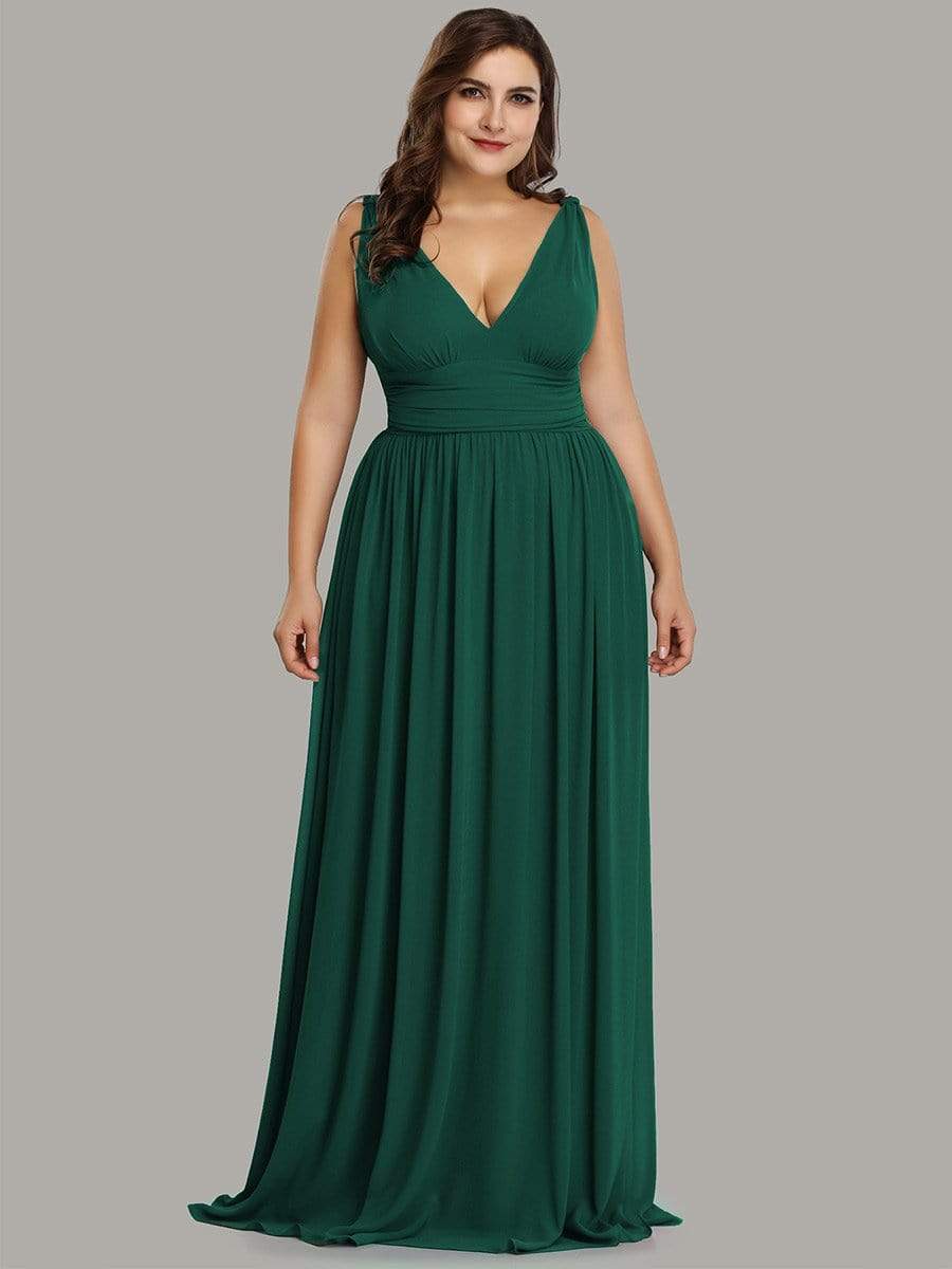 MsDresslyEP Formal Dress Pleated Sleeveless V-Neck Chiffon Maxi Dress