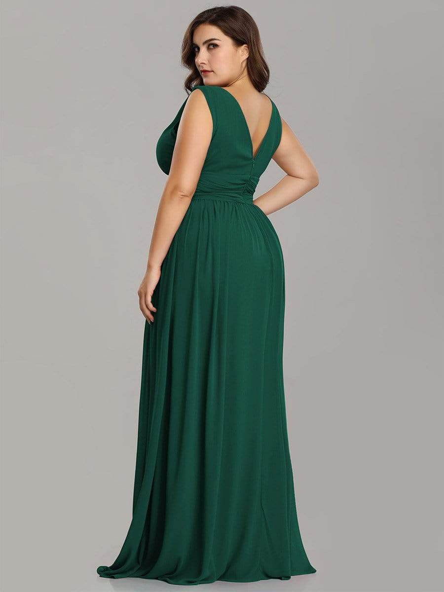 MsDresslyEP Formal Dress Pleated Sleeveless V-Neck Chiffon Maxi Dress