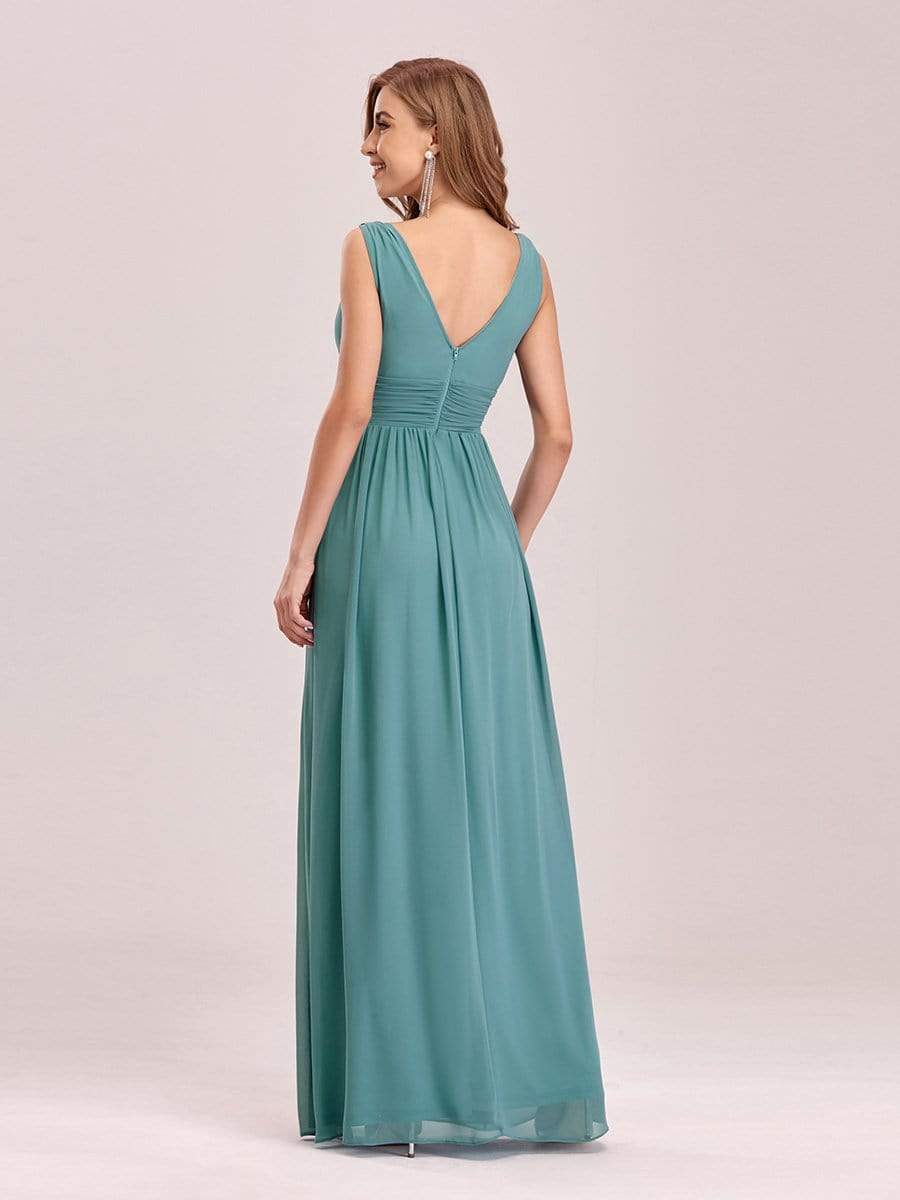 MsDresslyEP Formal Dress Pleated Sleeveless V-Neck Chiffon Maxi Dress