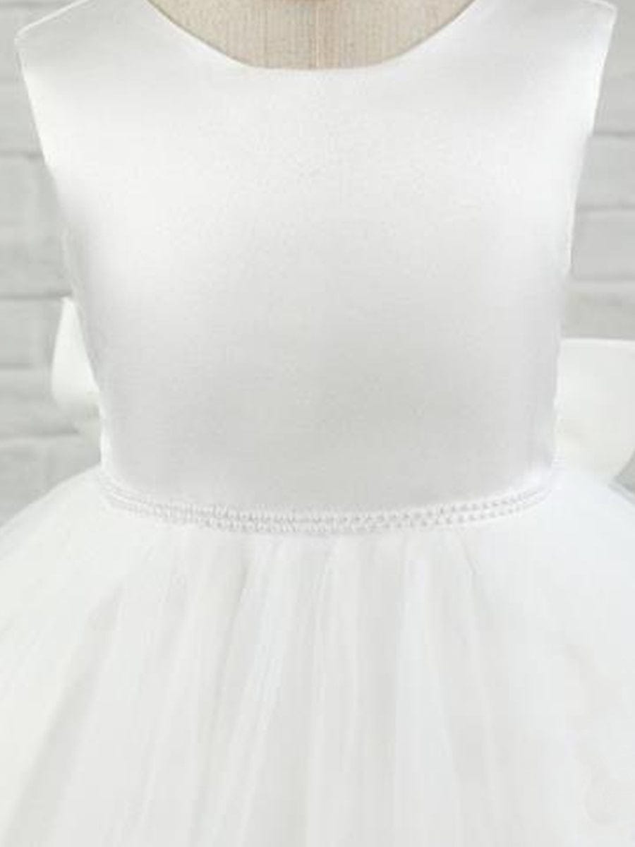 MsDresslyEP Formal Dress Satin Beaded Tulle Princess Flower Girl Dress With Back Bow