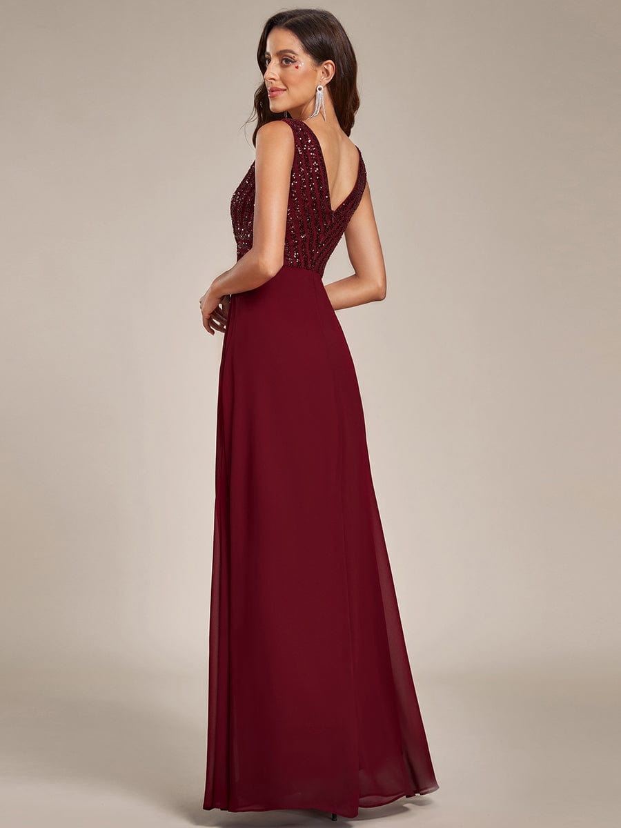 MsDresslyEP Formal Dress Sequin Sleeveless Double V-Neck Formal Evening Dress