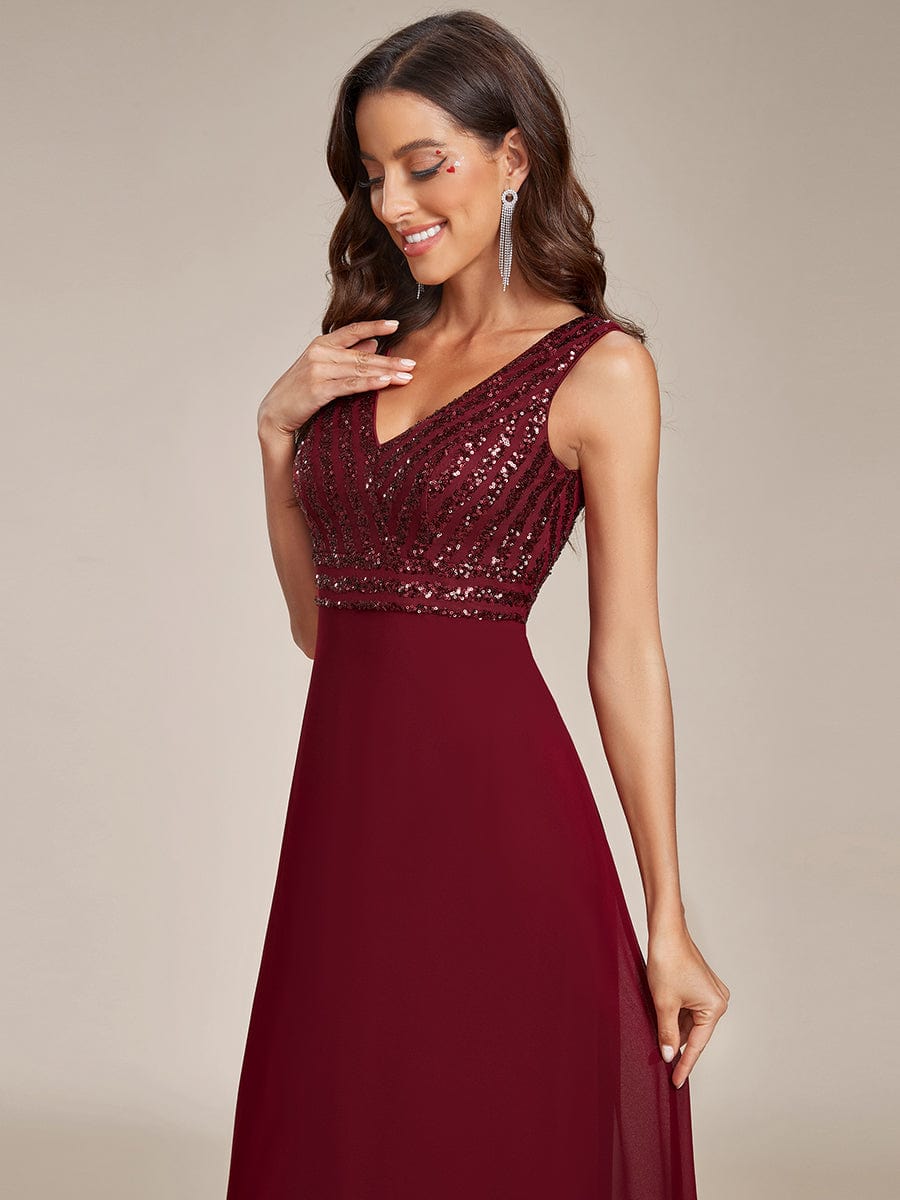 MsDresslyEP Formal Dress Sequin Sleeveless Double V-Neck Formal Evening Dress