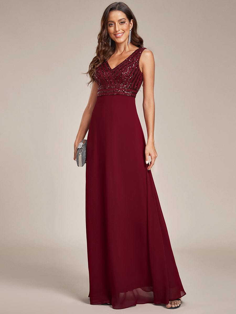 MsDresslyEP Formal Dress Sequin Sleeveless Double V-Neck Formal Evening Dress