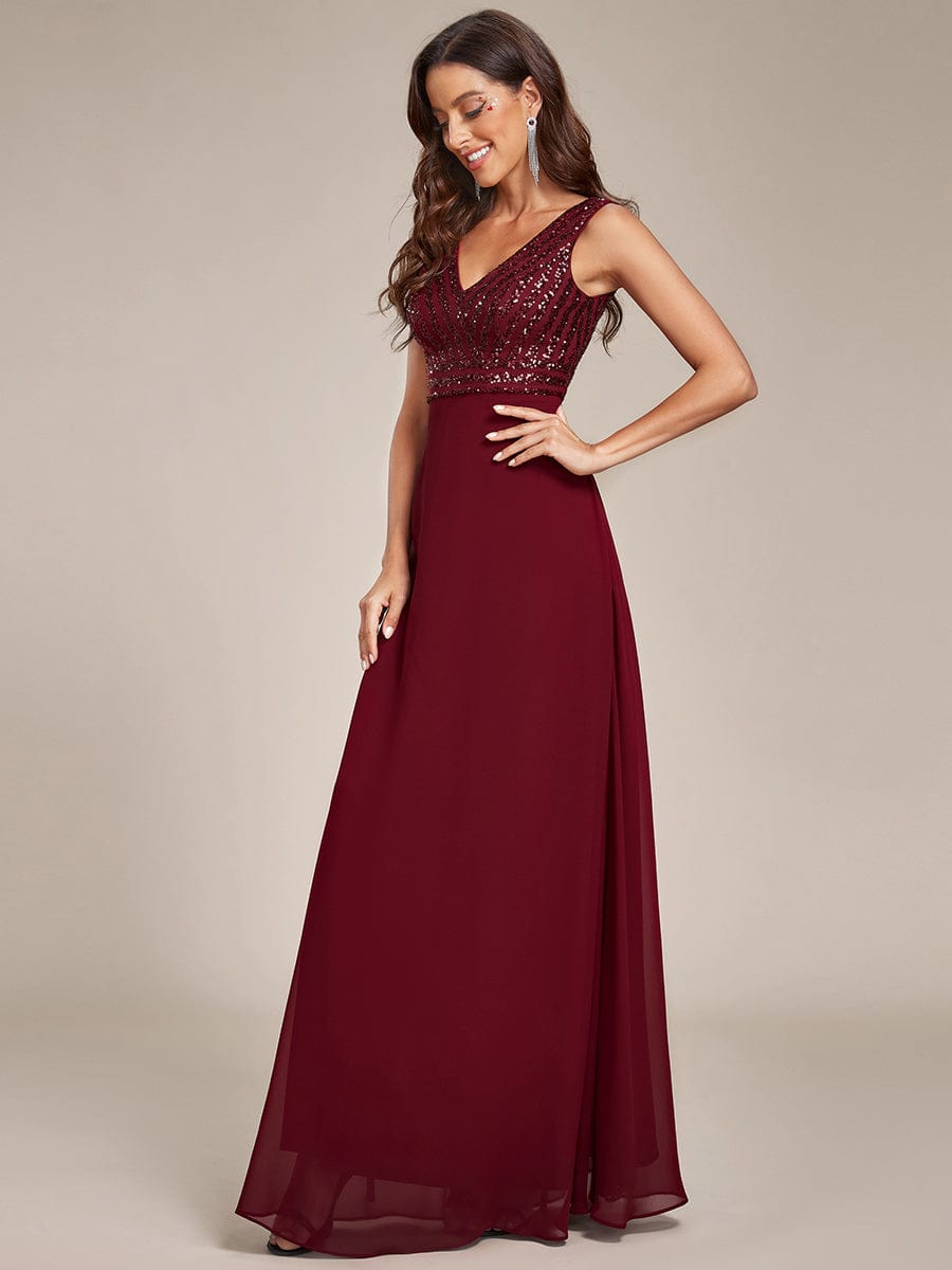 MsDresslyEP Formal Dress Sequin Sleeveless Double V-Neck Formal Evening Dress