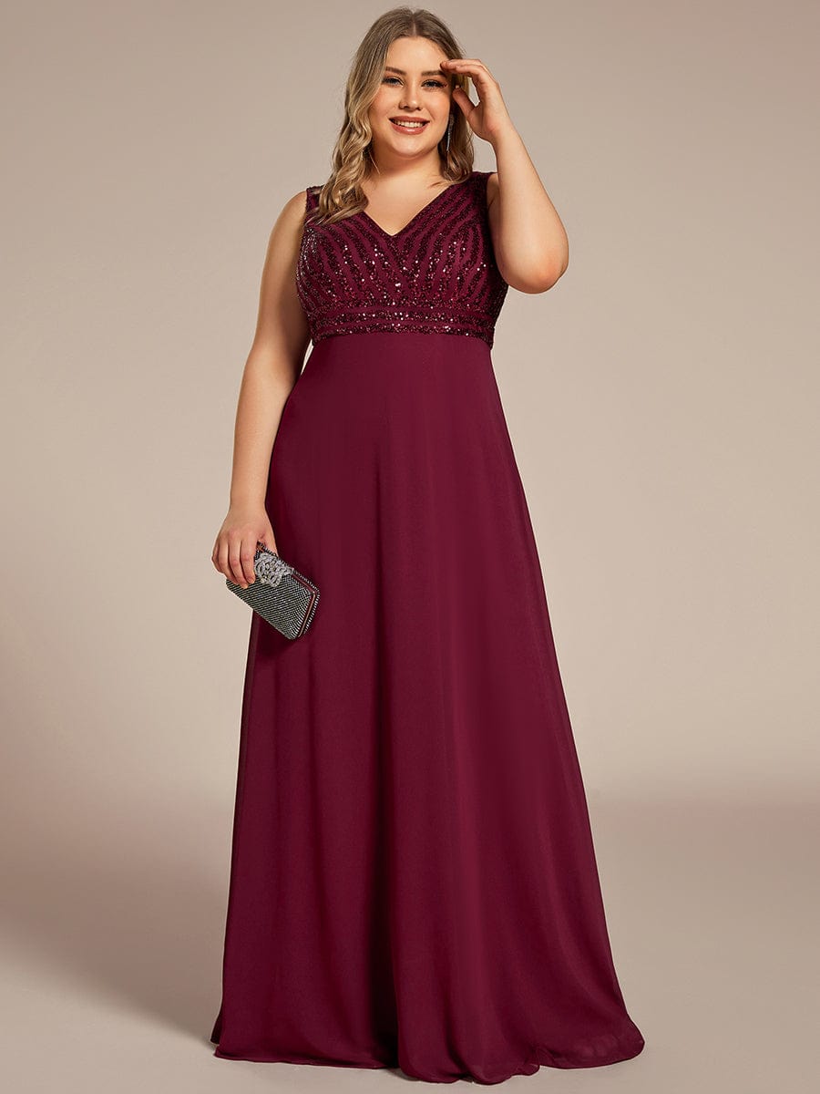 MsDresslyEP Formal Dress Sequin Sleeveless Double V-Neck Formal Evening Dress