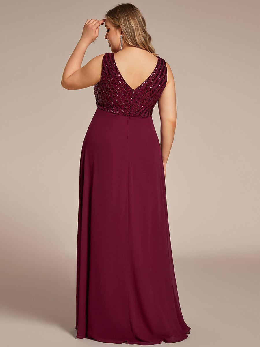 MsDresslyEP Formal Dress Sequin Sleeveless Double V-Neck Formal Evening Dress