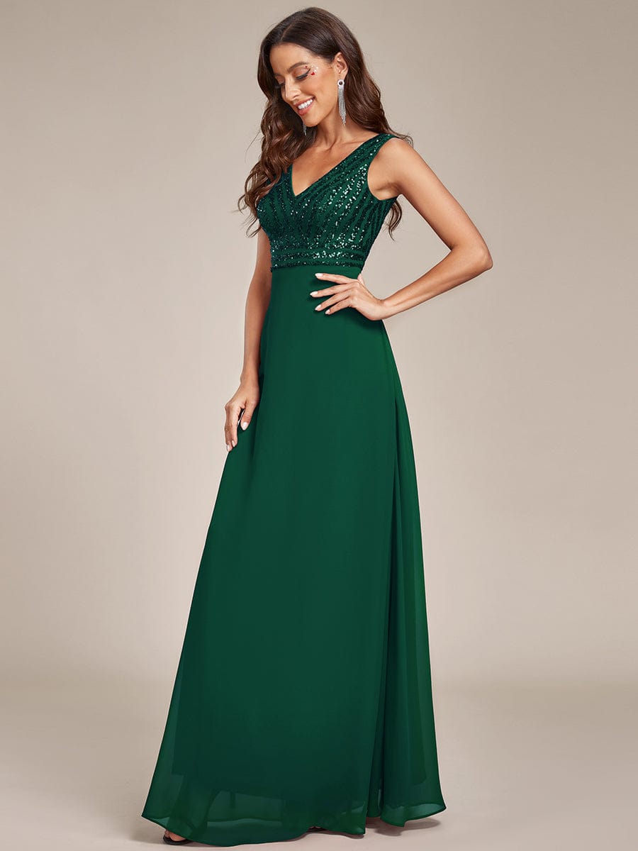 MsDresslyEP Formal Dress Sequin Sleeveless Double V-Neck Formal Evening Dress